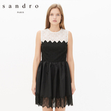 sandro 2016春夏新款女装 ROMANTIC无袖镂空黑白配色连衣裙R4540E