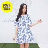 韩国直邮ENVYLOOK夏季女装针扣式腰带装饰层次感荷叶袖印花连衣裙