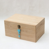 创意带锁木盒桌面竹木收纳盒证件首饰储物盒翻盖中号礼品收藏盒