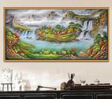山水风景挂画办公室水墨欧式有框装饰画超大客厅沙发背景墙面壁画
