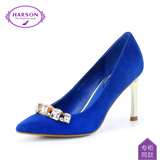 哈森2016新品性感羊皮革女鞋水钻浅口尖头单鞋HS61407