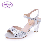哈森/Harson 2015夏季新款通勤羊皮水钻女鞋 粗跟凉鞋女HM59032