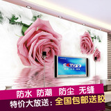 大型3D立体玫瑰花现代简约客厅沙发壁画无纺卧室墙画装饰墙布定做