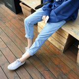 2016春韩国正品代购cherrykoko女装 休闲个性纯色百搭牛仔裤长裤