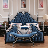 澳林匹斯 欧式床 新古典1.8双人床奢华真皮蓝实木布艺床 酒店家具