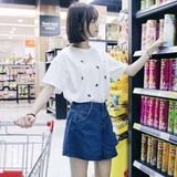 韩国新款夏装宽松显瘦时尚T恤牛仔阔腿裤套装女学生短裤两件套