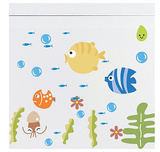 韩国QQ贴儿童卧室卫生间厨房墙贴纸贴画海底动物鱼吐泡泡防水PVC