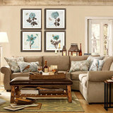 美式客厅卧室电视沙发背景墙挂画现代家居装饰墙画蓝花带框装饰画
