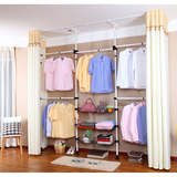 韩式简易衣柜自由组装折叠金属架布衣柜衣帽间包邮两框乳白色帘