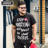 JSMIX大码潮牌男装男士加肥加大宽松胖子字母涂鸦黑色短袖T恤夏季