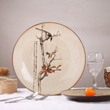 翠鸟枝头 手绘陶瓷盘子 特色艺术西餐厅具摆盘 复古创意装饰挂盘