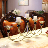 欧式现代家居饰品浪漫烛光晚餐五头蜡烛五金复古餐桌烛台创意摆件