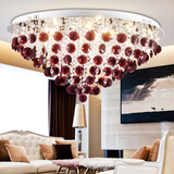 LED现代简约水晶灯卧室灯温馨田园客厅灯具酒红紫圆形吸顶灯