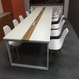 办公家具办公会议桌板式钢木结合简约现代椅组合烤漆钢架黑白调