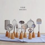 川岛屋 笑脸木柄不锈钢勺子叉子餐具烘焙工具套装 日式礼品餐具