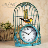 欧美式铁艺彩绘鸟笼挂钟表地中海复古入户门客厅壁挂装饰时钟