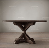 美式乡村圆饭桌新古典橡木圆餐桌 法式餐桌复古做旧实木客厅家具