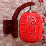 中式现代仿古典创意红色结婚庆过道灯笼阳台卧室床头陶瓷壁灯实木