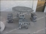 花园户外庭院石头桌仿古石雕石桌椅石凳天然大理石材圆桌桌子摆件