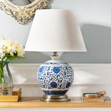 W奇居良品中式风现代客厅书房卧室灯具 林根青花瓷球形陶瓷台灯