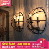 【kc灯具】loft美式乡村工业铁艺铁笼壁灯三头蜡烛水晶墙壁灯酒吧