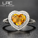 LAC高级珠宝 天然彩色蓝宝石戒指 18k女爱心形镶嵌黄色彩色宝石