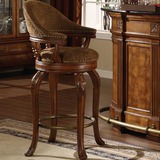 美式家具全实木吧凳酒吧椅子欧式布艺高靠背扶手凳子吧台木质特价