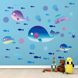 儿童宝宝房间可爱卡通海洋鲸鱼墙贴纸浴室卫生间瓷砖玻璃装饰贴画