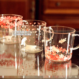 小清新花瓣雨高硼硅耐热玻璃杯玻璃水杯带把手家用牛奶杯茶杯