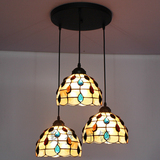 地中海餐厅灯三头吊灯 简约欧式田园餐吊灯创意个性蒂凡尼餐厅灯