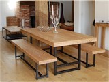美式原木金属复古实木铁艺餐桌椅组合办工桌饭桌防锈做旧酒吧桌