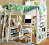 儿童书桌床组合床上下铺实木高架床爬梯床母子高低床多功能储物床