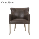 美式实木餐椅头层牛皮软包餐椅创意艺术牛皮单人沙发椅子书椅