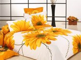 个性太阳花情侣结婚向日葵被套床单四件套黄色床上用品大花纯棉3D