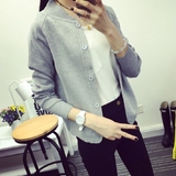 实拍2015韩版糖果色纯色女装针织衫开衫有领带扣子小外套包邮