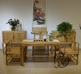 老榆木免漆实木茶桌新中式书桌客厅餐桌会议桌禅意桌椅茶水柜组合