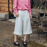 原创设计品牌2016春季新款欧美风大码女装纯色卷边九分阔腿裤女版