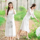薄雾遮月繁花好-清水溪原创设计中国风复古手绘荷花棉麻连衣裙