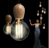 设计师的灯欧式创意吧台简约餐厅灯日式卧室复古美式单头木头吊灯