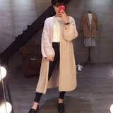 2016秋季女韩版日系复古时尚宽松灯笼袖中长款针织衫开衫毛衣外套