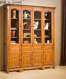 现代中式家具全实木雕花书柜 香樟木书橱书架 两门三门自由组合柜
