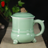 龙泉青瓷 茶杯陶瓷杯子带盖 貔貅 创意办公杯随手杯泡茶杯茶包邮
