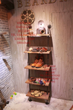 原木鞋架金属水管实木置物架 loft美式层架工业风 复古服装展示架