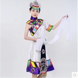 藏族舞蹈演出服雪莲花白色云南演出服装少数民族舞台服装女装藏裙