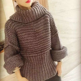 香港代购2015冬季新品高领廓形粗棒针宽松蝙蝠袖针织衫套头毛衣女