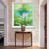 简欧客厅玄关餐厅装饰画纯手绘写实荷花油画静物花卉有框风景壁画