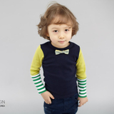 现货 韩国童装代购 男童春春装 bb绅士领结peanut撞色儿童长袖T恤