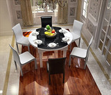 现代创意家具钢化玻璃餐桌实木伸缩折叠餐台圆形餐桌椅组掌上明珠