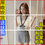 2016夏季韩版新款V领无袖百褶雪纺衫+格子短裙裤套装两件套女潮