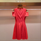 可可尼2016夏款 专柜正品代购 蕾丝露肩连衣裙36102B021004F红色